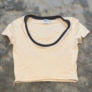 Princess Polly Black and Cream Fitted Crop T-Shirt